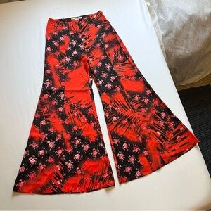 ACNE STUDIOS red black silk floral tropical print wide flare bootcut pants